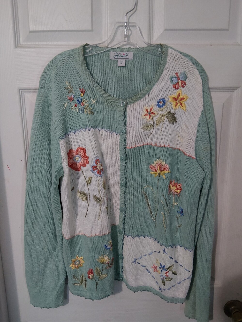 Haband Mint Green and White Floral Embroidered Cardigan